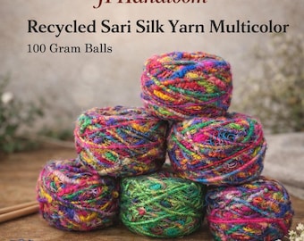 Multicolor Recycled Sari Silk Yarn – Hand Spun, Eco-Friendly 100g