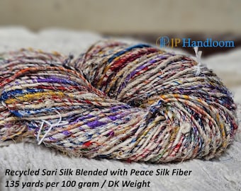 Recycled Sari Silk Yarn: Mulberry Spun Blend, DK Weight (100 gram)