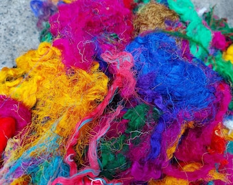 Multicolor Recycled Sari Silk Yarn (100g/3.5oz) – "Elegant Fiber for Knitting, Weaving, and Crocheting"