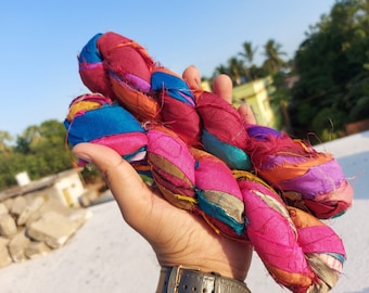 Recycled Sari Silk Ribbon Multicolor 3.5oz Super Bulky Yarn