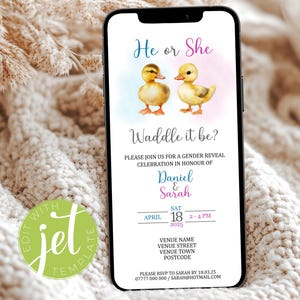 Waddle It Be Gender Reveal Invitation Template. Editable Easter Springtime Ducks Invite. Boy or Girl? He or She? Instant Digital Download