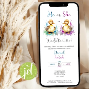 Waddle It Be Gender Reveal Invitation Template. Editable Easter Springtime Ducks Invite. Boy or Girl? He or She? Instant Digital Download