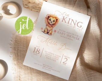 Lion Baby Shower Invitation Template. It's A Boy, A Little King Lion Cub, Safari Wild One Editable Invite. Instant Digital Download.