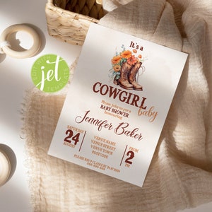 Cowgirl Baby Shower Invitation Template. Editable Country Western Rodeo Theme for Girl. A Little Cowgirl Invite. Instant Digital Download.