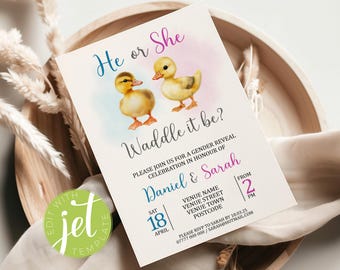 Duck Gender Reveal Invitation: Waddle It Be? Invite (Digital Download) B21