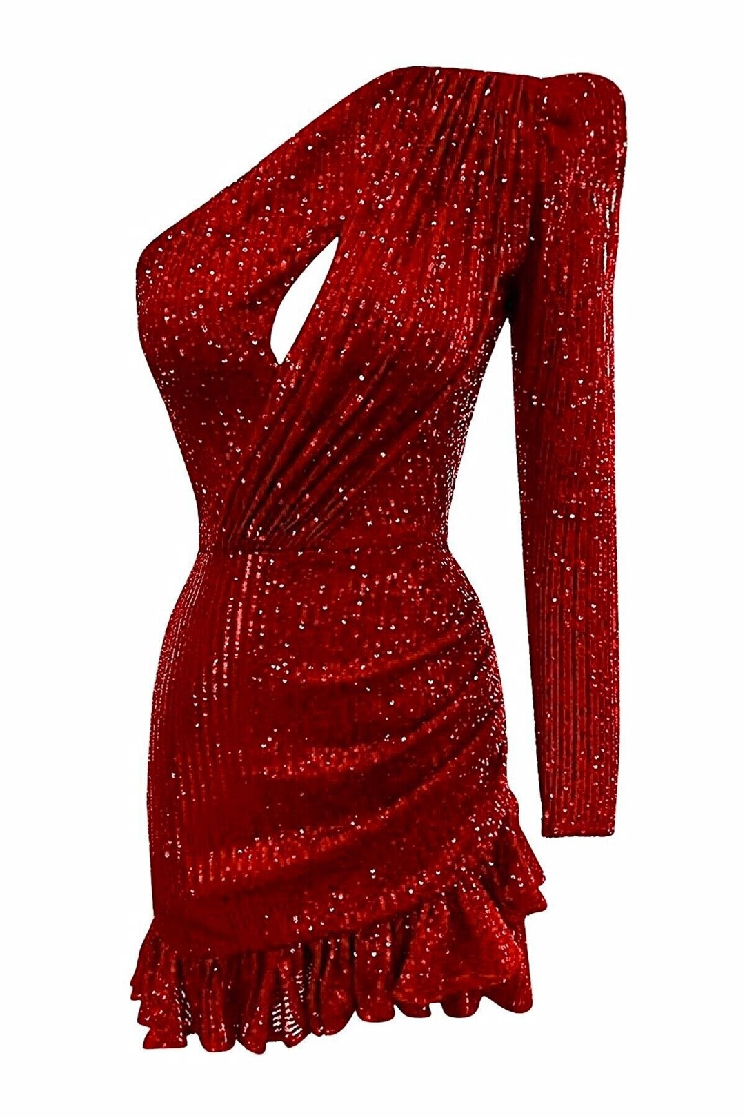 Sequin RED Frilly Turtleneck Dress Shine Glittery for Women Etsy