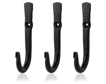 Blacksmith Handmade Iron Wall Hooks - Set of 3 (Straight) - Wrought Iron Wall Mounted Hooks for Hanging Hats, Coats, Towels etc (Black)