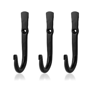 Blacksmith Handmade Iron Wall Hooks - Set of 3 (Straight) - Wrought Iron Wall Mounted Hooks for Hanging Hats, Coats, Towels etc (Black)