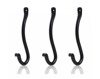 Blacksmith Handmade Iron Wall Hooks - Set of 3 (Large) – Wrought Iron Wall Mounted Hooks for Hanging Bags, Hats, Towels etc (Black)