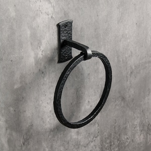 Blacksmith Handmade Towel Ring – Wrought Iron Wall Mounted - Suitable for Bathroom, Kitchen etc - Hammered Square Finish (Black)