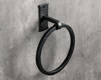 Blacksmith Handmade Towel Ring – Wrought Iron Wall Mounted - Suitable for Bathroom, Kitchen etc - Hammered Square Finish (Black)