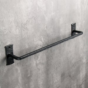 Blacksmith Handmade Towel Rail – Wrought Iron Wall Mounted - Suitable for Bathroom, Kitchen etc - Hammered Square Finish (Black)