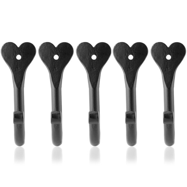 Handmade Blacksmith Iron Heart Wall Hooks - Set of 5