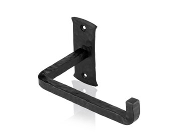 Blacksmith Handmade Toilet Paper Holder – Wrought Iron Wall Mounted - Suitable for Bathroom - Hammered Square Finish (Black)