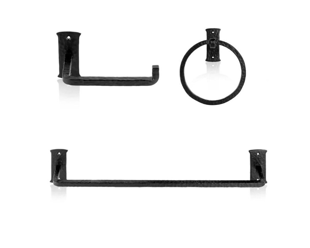 3pc Bathroom Set - Blacksmith Hand Forged - Towel Rail, Ring and Toilet ...