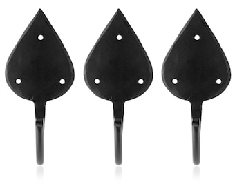 Blacksmith Handmade Iron Wall Hooks - Set of 3 (Gothic) – Wrought Iron Wall Mounted Hooks for Hanging Coats, Hats, Towels etc (Black)