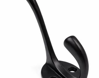 Cast Iron Wall Hook Double Prong – Rustic Black Coat & Hat Hook – Vintage Home Decor