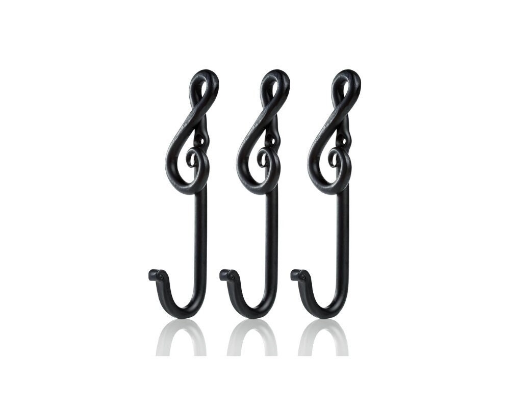 Set of 3 (music Note) Hand Forged Iron Wall Hooks for Hanging Coats ...