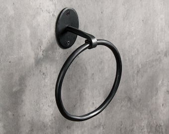 Blacksmith Handmade Towel Ring – Wrought Iron Wall Mounted - Suitable for Bathroom, Kitchen etc - Hammered Oval Finish (Black)