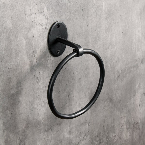 Blacksmith Handmade Towel Ring – Wrought Iron Wall Mounted - Suitable for Bathroom, Kitchen etc - Hammered Oval Finish (Black)