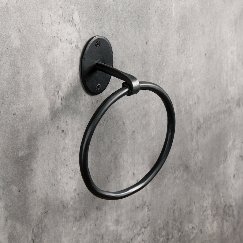 Blacksmith Handmade Towel Ring Wrought Iron Wall Mounted Suitable for Bathroom, Kitchen etc Hammered Oval Finish Black image 1