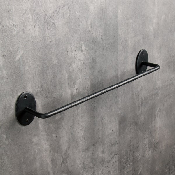 Blacksmith Handcrafted Towel Holder for Bathrooms - Black Wrought Iron Wall Mounted Towel Rail for Kitchen & Bathroom - Hammered Oval Finish