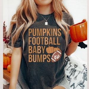 Pumpkins Football Baby Bumps Pregnancy Announcement Shirt Fall Thanksgiving Baby Reveal Crewneck T-shirt Fall Expecting Maternity Tee Tshirt