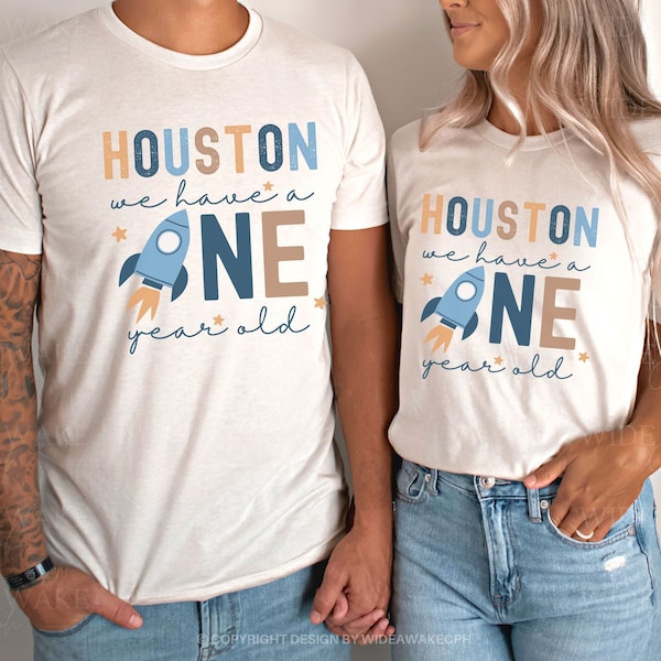 Houston We Have A One Year Old First Birthday Matching Family Shirts, Outer Space 1st Birthday Shirt, Mommy and Me T-shirts, Moon Birthday