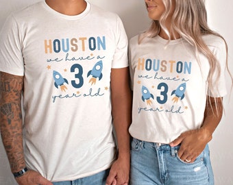 Houston We Have A Three Year Old Third Birthday Matching Family Shirts, Outer Space 3rd Birthday Shirt, Moon and Outer Space Birthday