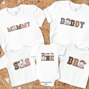 Cow Theme First Birthday Shirts, Holy Cow Family Matching 1st Birthday Tee, Boho Farm Birthday, Cow Outfit First Birthday T-shirt, Mommy Me