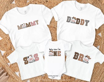 Cow Theme First Birthday Shirts, Family Matching Boho Farm Tee