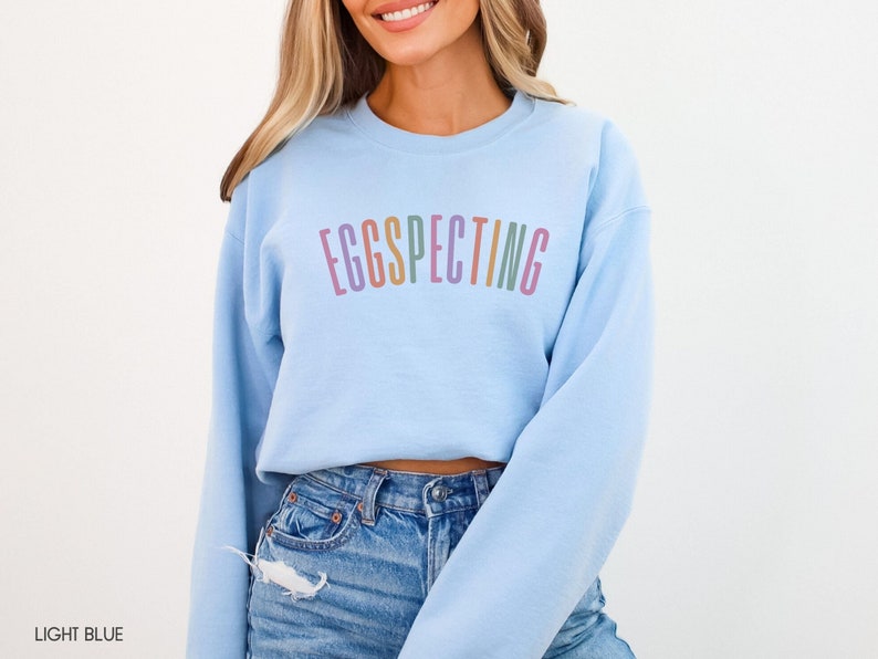 Spring Easter Pregnancy Announcement Sweatshirt, Eggspecting Shirt, Spring Baby Announce Surprise Pregnancy Shirt Easter Baby Reveal Shirt image 4