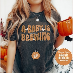 Halloween Pregnancy Announcement T-Shirt, A Baby Is Brewing Comfort Colors® Tee