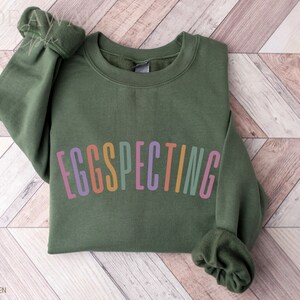 Spring Easter Pregnancy Announcement Sweatshirt, Eggspecting Shirt, Spring Baby Announce Surprise Pregnancy Shirt Easter Baby Reveal Shirt image 6