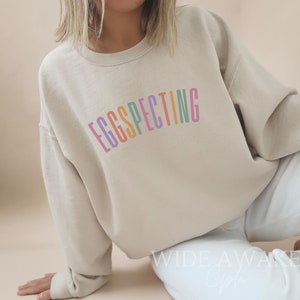 Spring Easter Pregnancy Announcement Sweatshirt, Eggspecting Shirt, Spring Baby Announce Surprise Pregnancy Shirt Easter Baby Reveal Shirt image 2