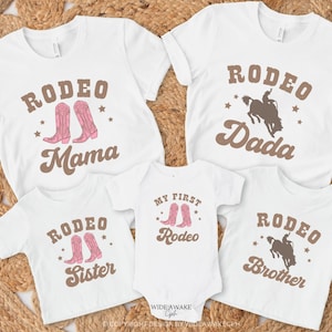 My First Rodeo Birthday Family Matching Shirt, 1st Rodeo Western Farm Theme Birthday Party Tshirt, Cowboy Cowgirl Bday Outfit Mama Daddy Tee