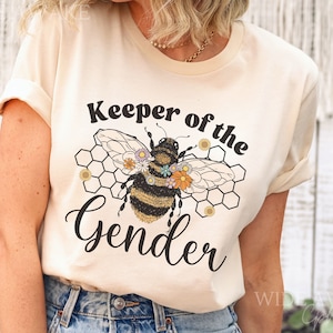 Bee Themed Gender Reveal T-shirt, Keeper of the Gender Bumble Bee Hive Shirt, Tshirt for Gender Keeper Family Gift, Aunt Baby Shower Tee