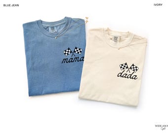 Fast One 1st Birthday Family Matching Shirts, Race Flag Pit Crew T-shirt, Blue Comfort Colors®