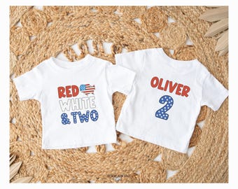 Red, White, and Two 4th of July 2nd Birthday Shirt