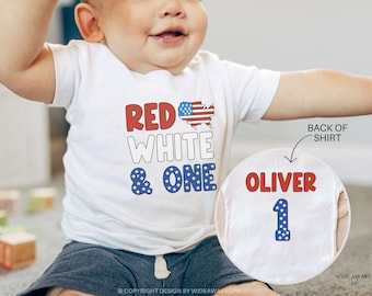 Red, White, and One 4th of July First Birthday Shirt