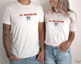 One Little Firecracker 1st Birthday Matching Family Shirts, USA flag Bow 4th of July First Birthday T-shirt