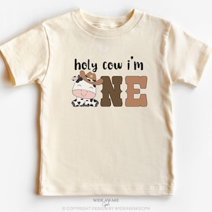 Holy Cow I&#39;m One Shirt, Cow Theme First Birthday Shirt, Family Matching 1st Birthday Tee, Boho Farm Birthday, Outfit First Birthday T-shirt