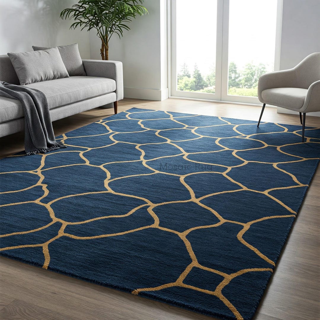 Deep Blue Abstract Hand Tufted Modern Wool Rugs for Living Room ...