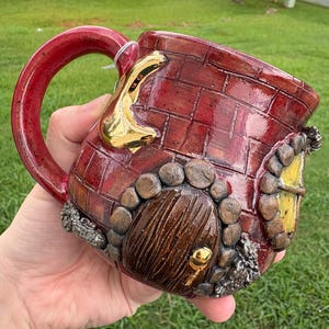Handmade Ceramic Fairy House Mug- 22 Karat Gold Moon