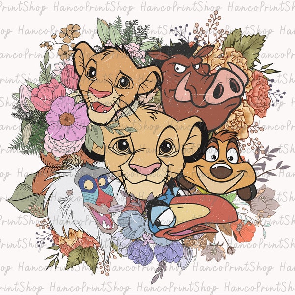 Retro Lion Floral PNG, Wild Flowers Png, Lion And Fiends Png, Magical Kingdom Png, Family Shirt Design, Animal Kingdom Png, PNG Sublimation