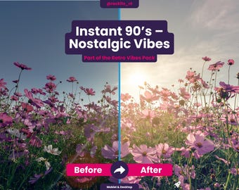 Ajustes preestablecidos de Lightroom retro: filtros fotográficos vintage suaves para móviles y ordenadores; paquete de edición con luz cálida y dorada; 5 ajustes preestablecidos cinematográficos.