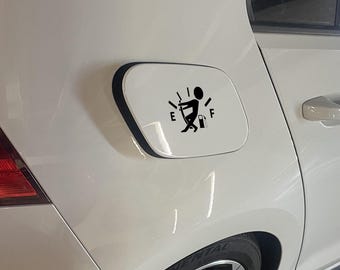 Pegatina de tapa de gasolina vacía – Calcomanía divertida para coche | Para tapa de combustible | 7 x 10 cm o 4 x 6 cm | Vinilo impermeable