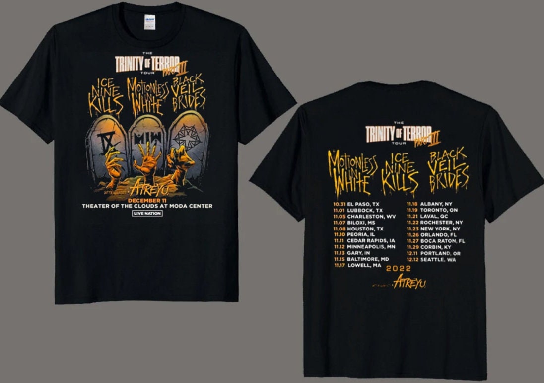 Discover Trinity Of Terror The Tour 2022 Teil 3 Ice Nine Kills Miw Band Zweiseitiges T-Shirt