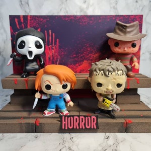 Horror Funko Pops Display Stand. To be used with Pop Vinyls. Horror themed 2 tier Display. Commisions available.