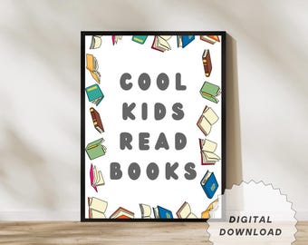 Coole Kinder lesen Bücher Wandkunst | Inspirierende Kinderzimmer Dekoration Buchliebhaber Geschenk | Motivierendes Lesezitat Poster für Kinder | Kindergeschenke